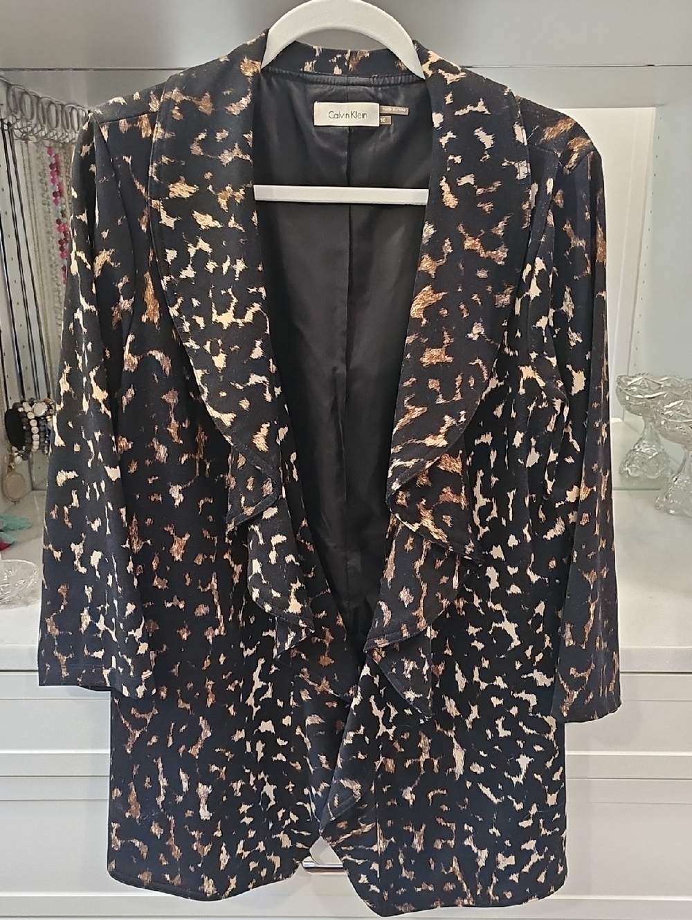 Calvin Klein Black Blazer with Brown & Cream Print